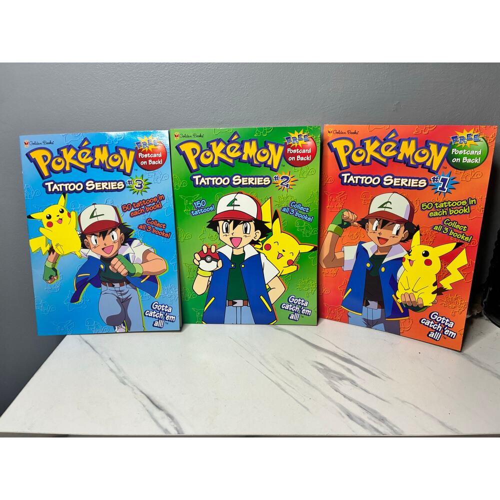 1990s Pokémon Tattoo Books Set 1-3 Unused Complete w Stickers
